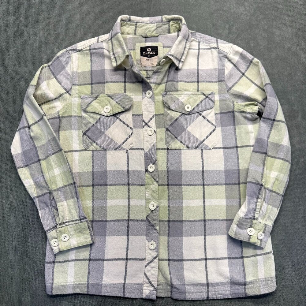 Dravus Plaid Flannel Shirt Mens Medium Green Gray Cotton Button Up